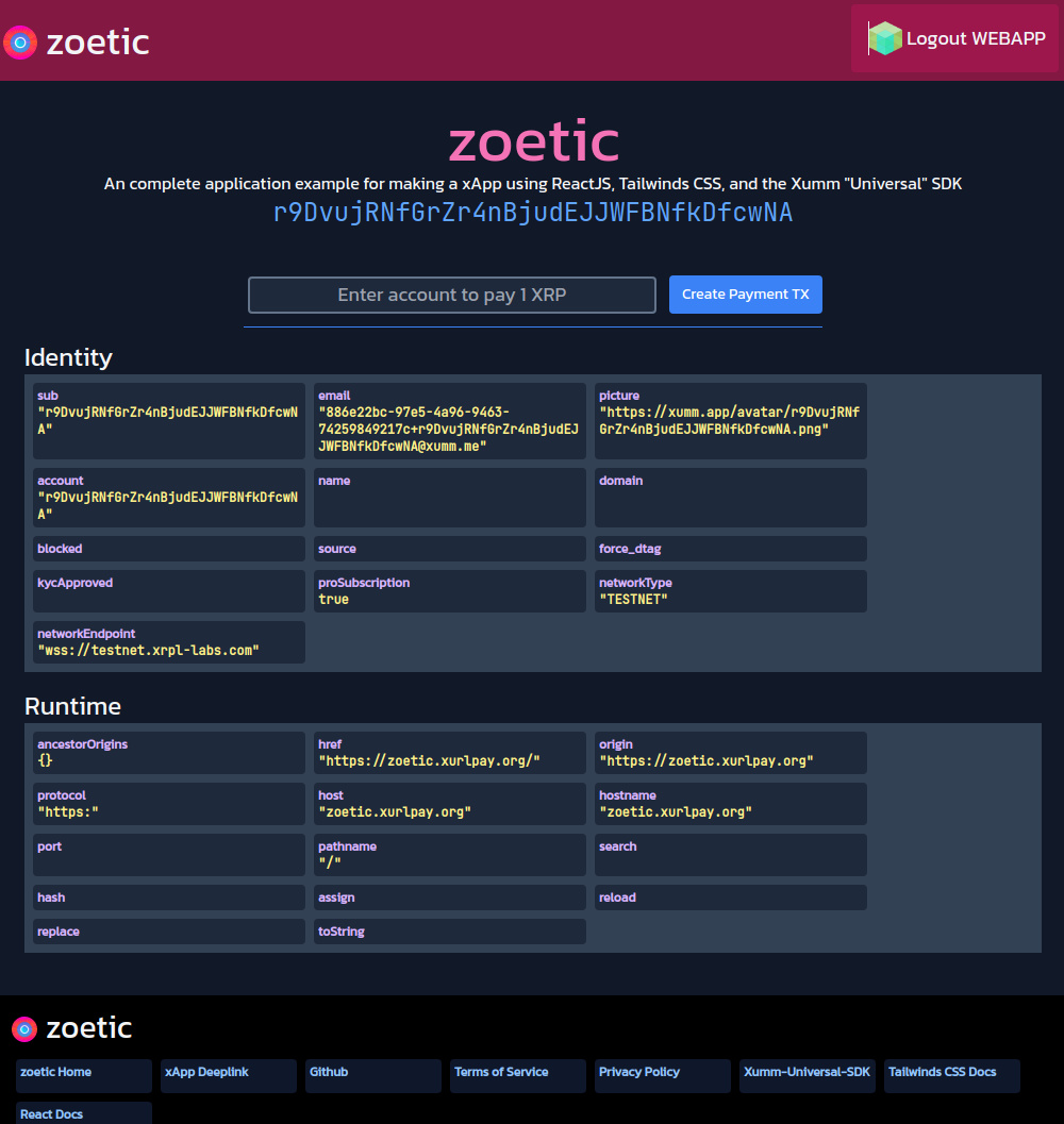 Screenshot: Zoetic app