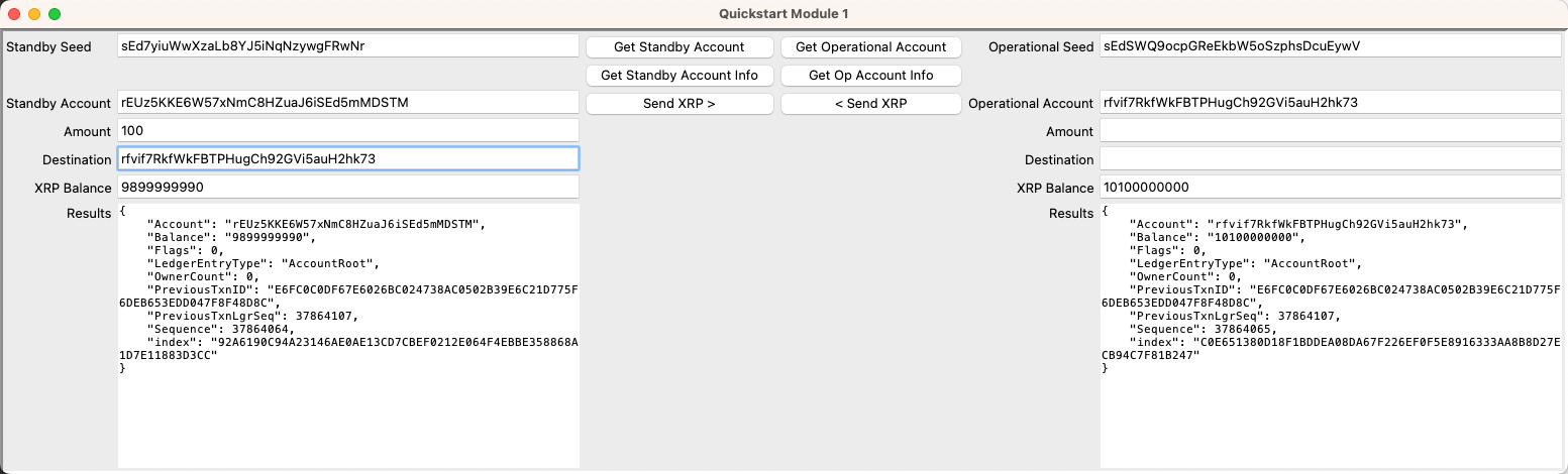 Screenshot: Initiate standby and operational accounts on Testnet