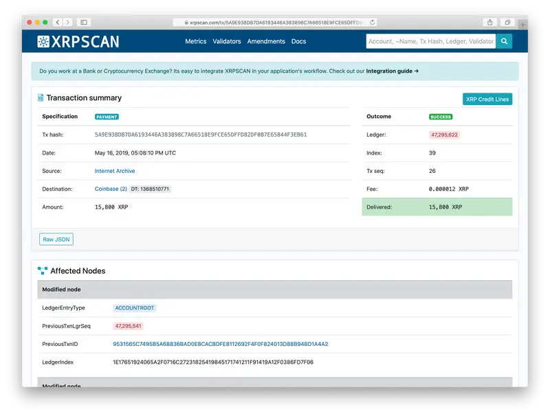 Screenshot: transaction summary